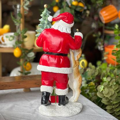 Papai Noel com Cachorrinho em Resina - 42cm