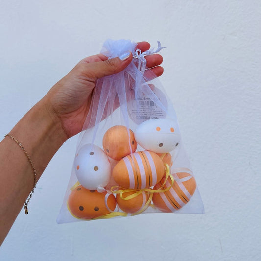 Jogo de 9 Ovos Decorativos para Pendurar Laranja - 6cm