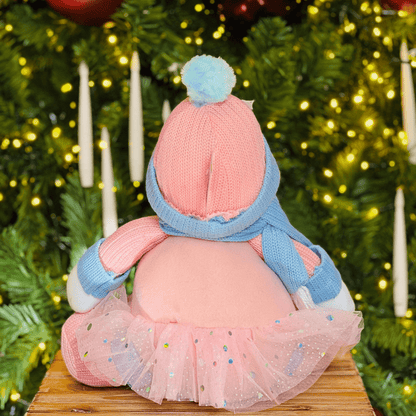Boneco de Neve Natalino Sentado Rosa e Azul 36cm