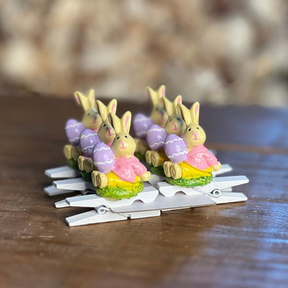 Jogo com 6 Prendedores de Coelho Com Ovo - 3,4cm Rosa