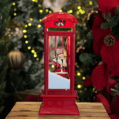 Cabine Telefonica do Noel Com Led, Som e Neve 30cm
