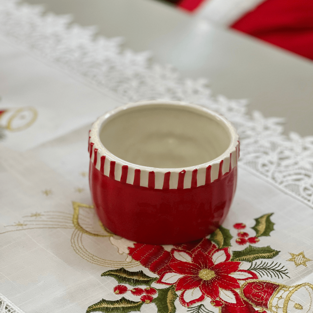 Bowl Cachepot Natalino Papai Noel de Cerâmica 13,2x13x7,5cm