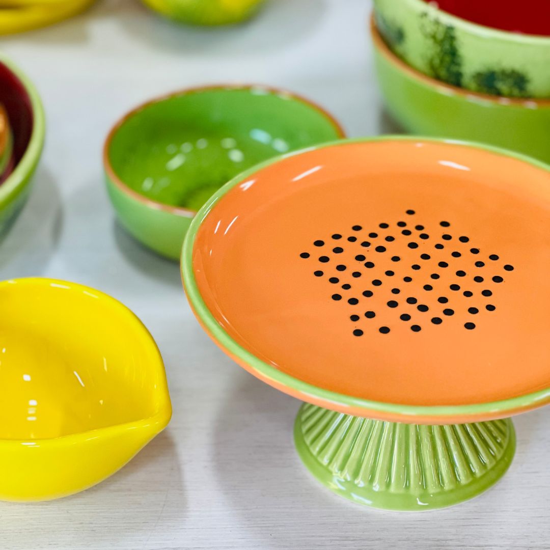 Prato com pé Mamão Tutti-frutti - 10,5x20