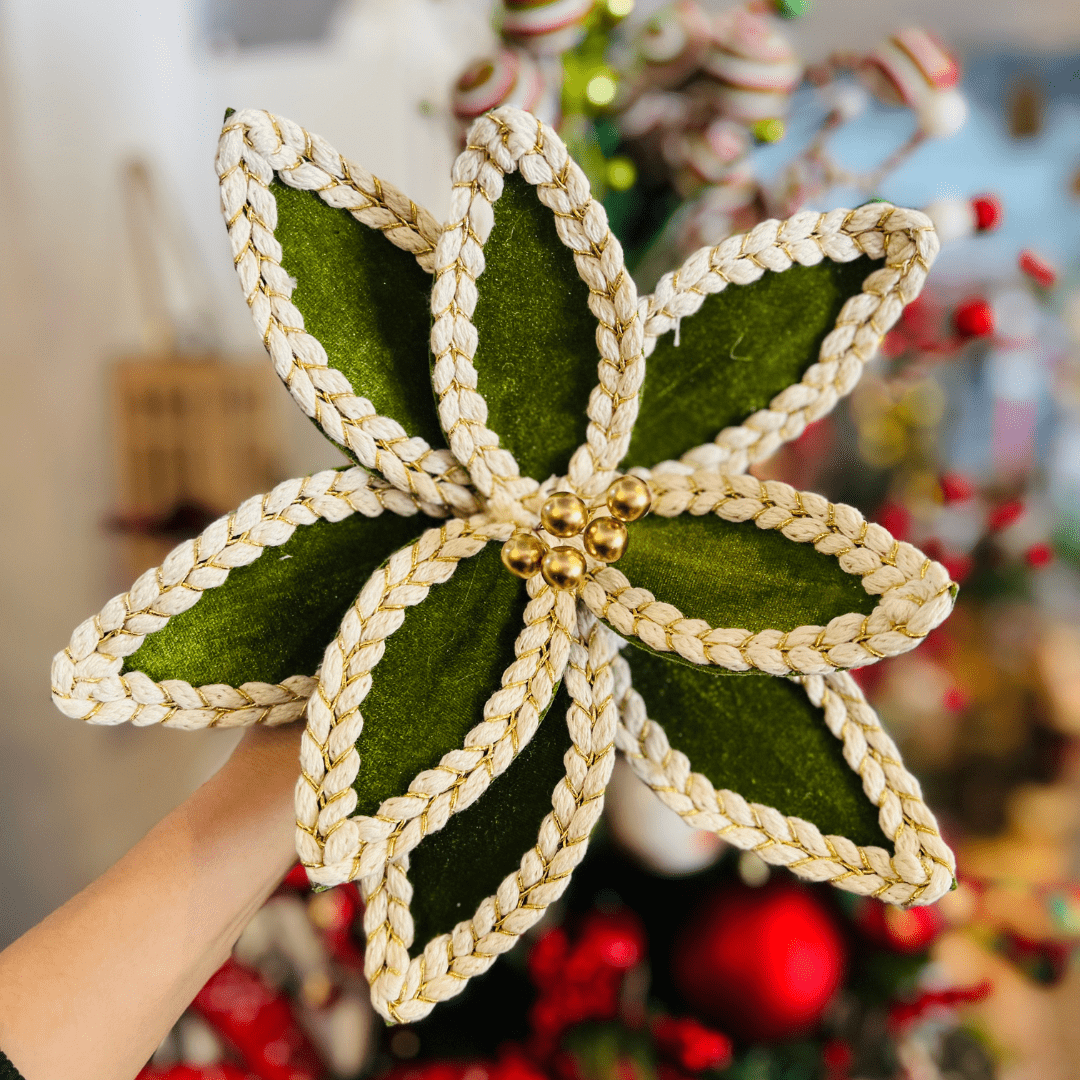 Flor Natalina Bico de Papagaio Aveludado Verde 30x19cm