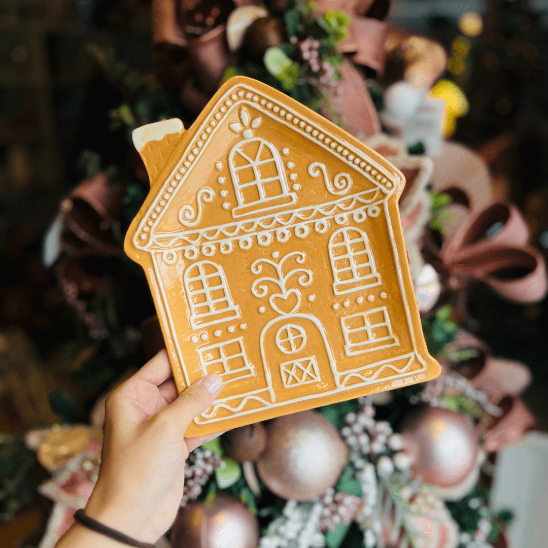 Travessa Natalina de Cerâmica Casa de Gingerbread 24cm