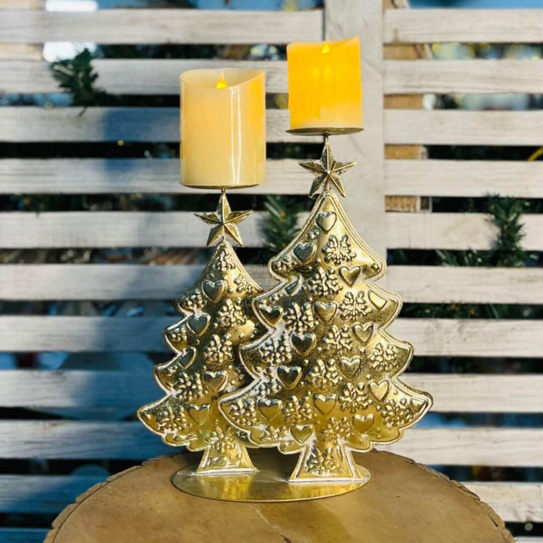 Porta-Velas Árvore Dourado – 35cm