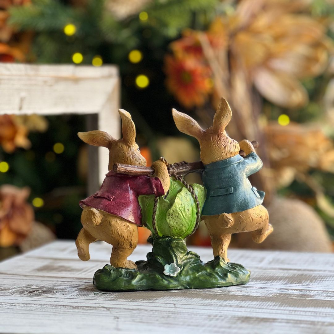 Casal de Coelhos Com Repolho - 18cm
