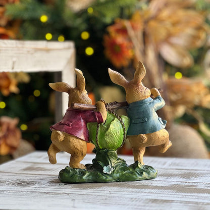 Casal de Coelhos Com Repolho - 18cm