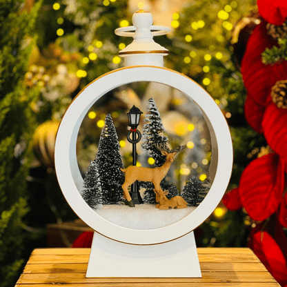 Lamparina Natalina Renas na Floresta Com Led 23x11x33,5cm