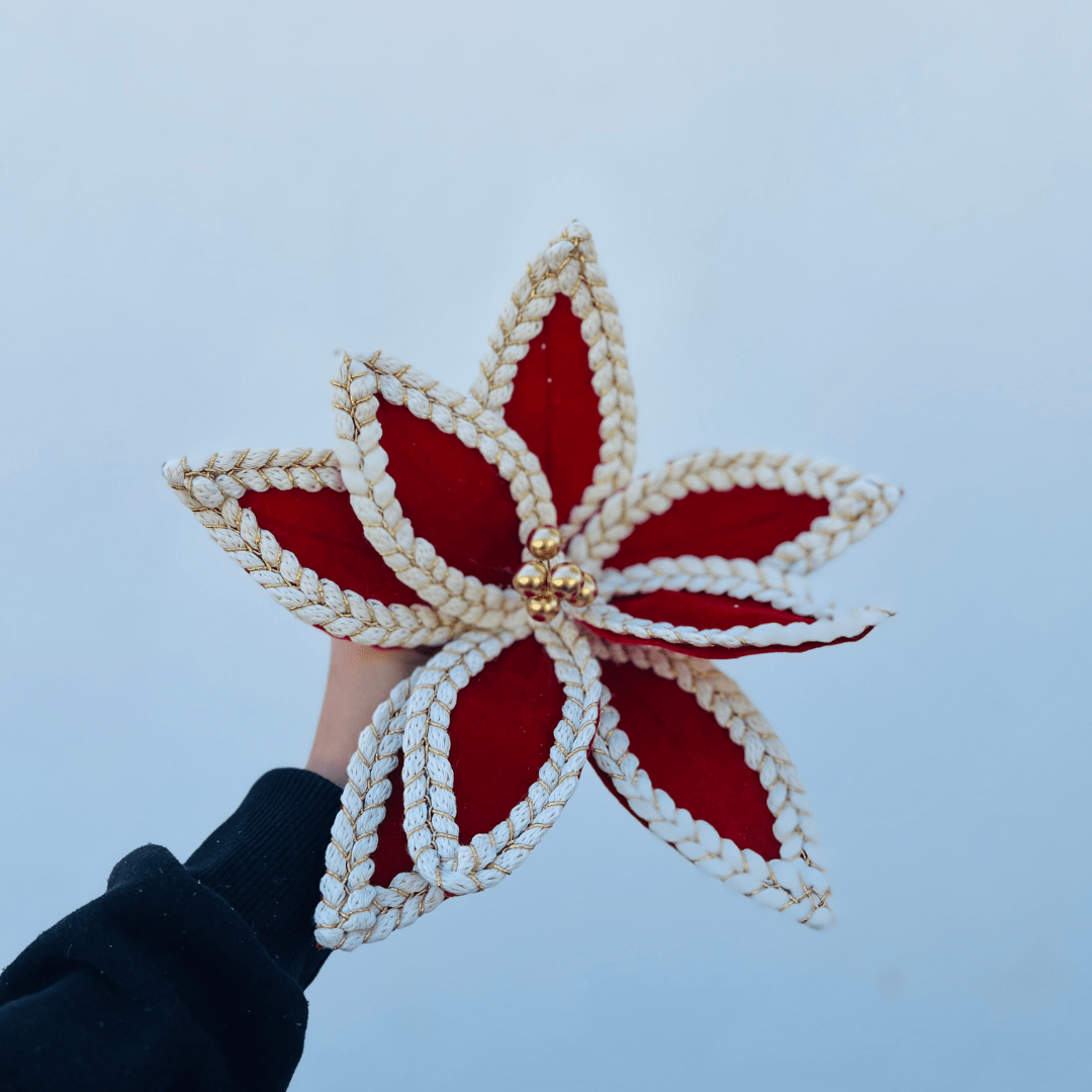 Flor Natalina Bico de Papagaio Aveludado Vermelho 30x19cm