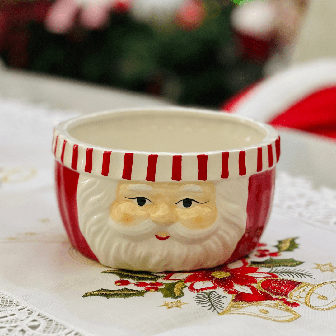 Bowl Cachepot Natalino Papai Noel de Cerâmica 17,3x17,8,5cm