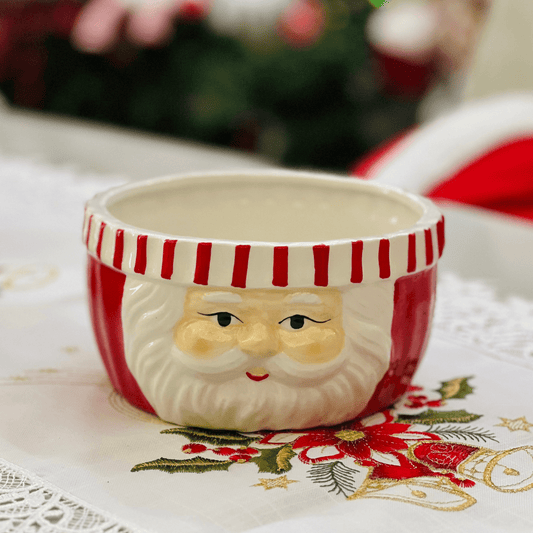 Bowl Cachepot Natalino Papai Noel de Cerâmica 17,3x17,8,5cm