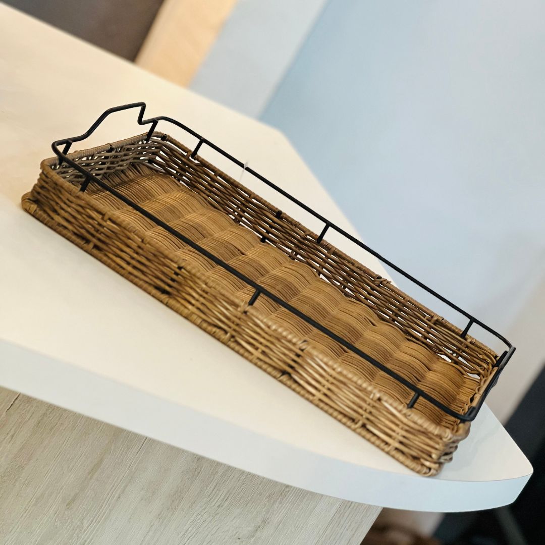 Bandeja Rattan Com Alca Metal