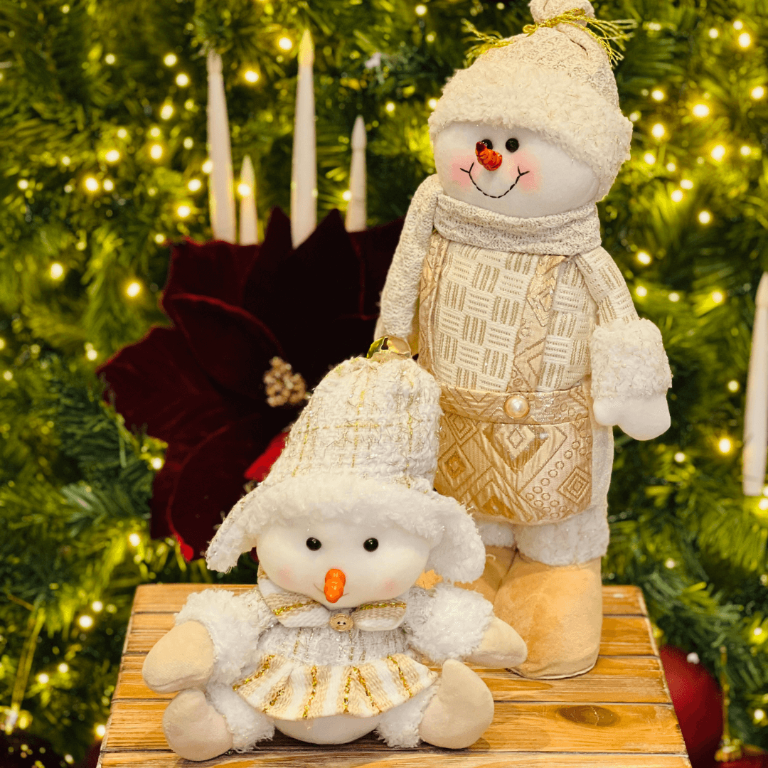Boneco de Neve Natalino Em Pé Champanhe 39cm