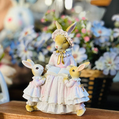 Enfeite Decorativo Coelha com Filhotinhas Contando Histórias - 18,5x9,5x14cm