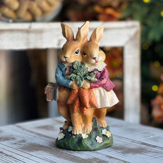 Casal de Coelhos Com Cenouras - 20cm