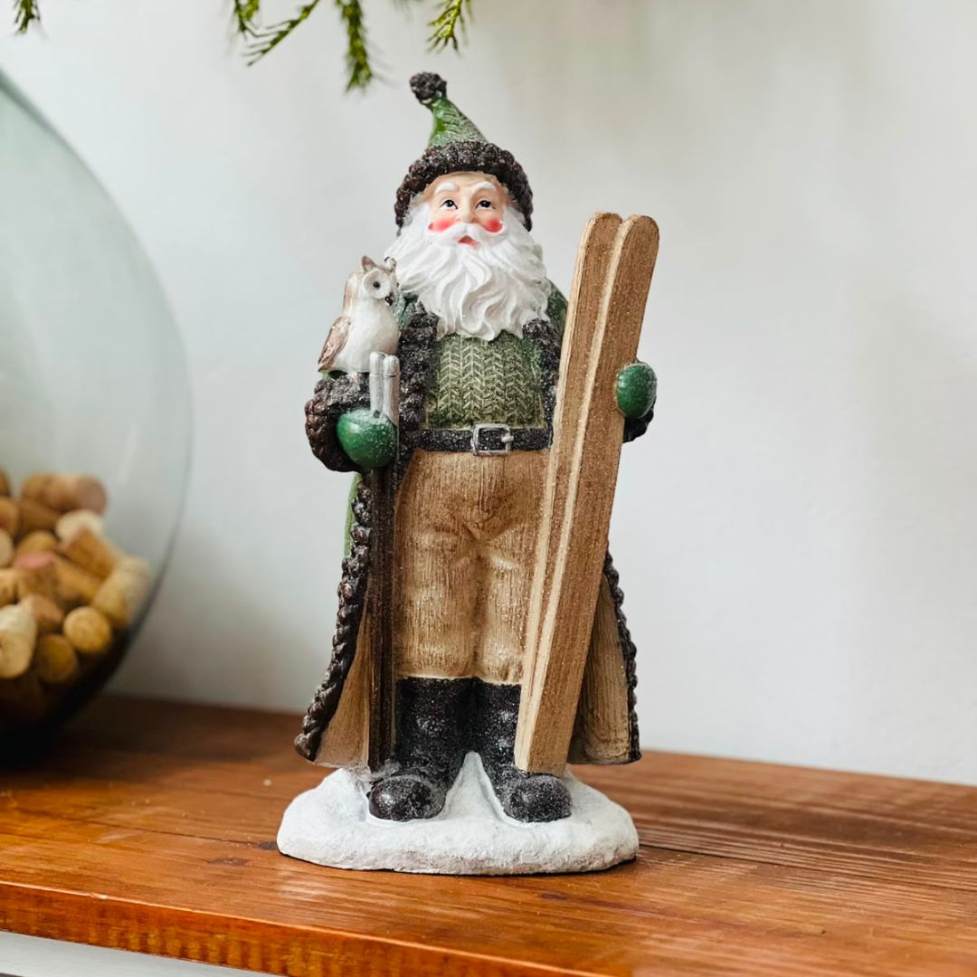 Papai Noel Natalino Rústico em Resina - 32 cm