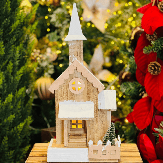 Casa Natalina Com Led de Madeira 43x20x13cm