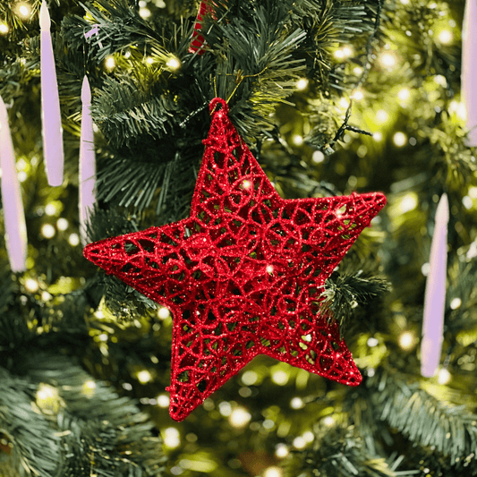 Estrela Natalina Vermelha Com Glitter 26cm