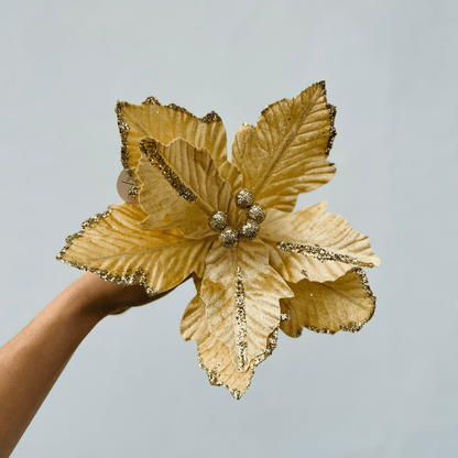 Flor Natalina Poinsetia Dourada 25cm