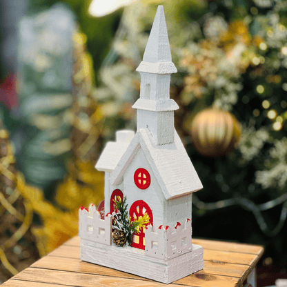 Casinha Com Led Vermelha e Branca de Madeira 40x18cm - Pilha