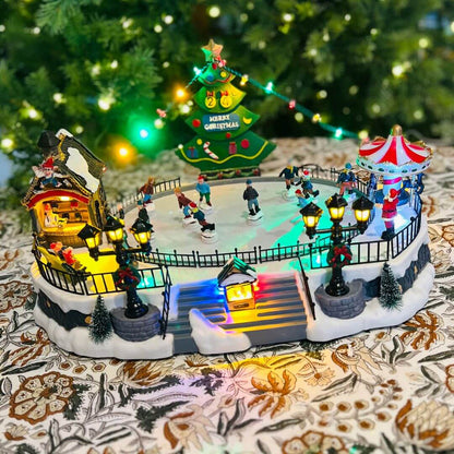 Cenário Natalino Patinação com Movimento, Música e LED – 41x27,5cm