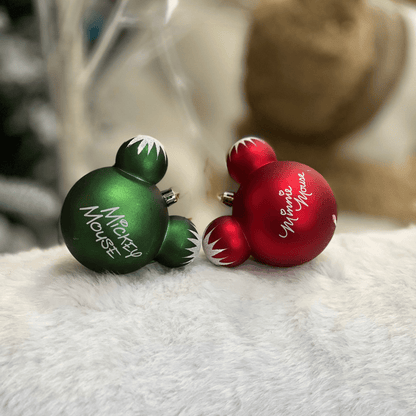 Jogo 4 Bolas Natalinas Assinatura Mickey e Minnie 8cm