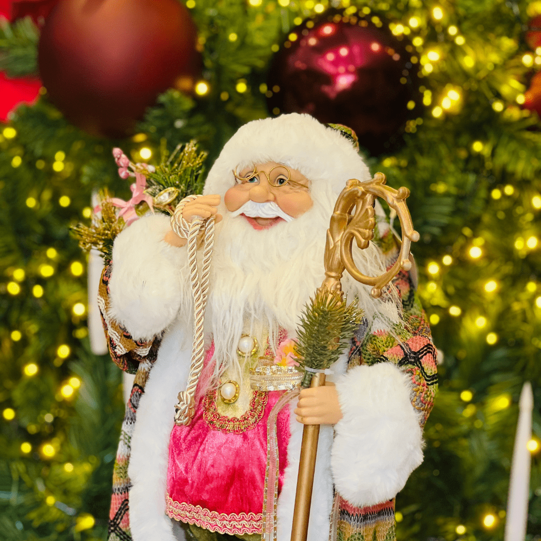 Papai Noel Rosa e Verde 45cm