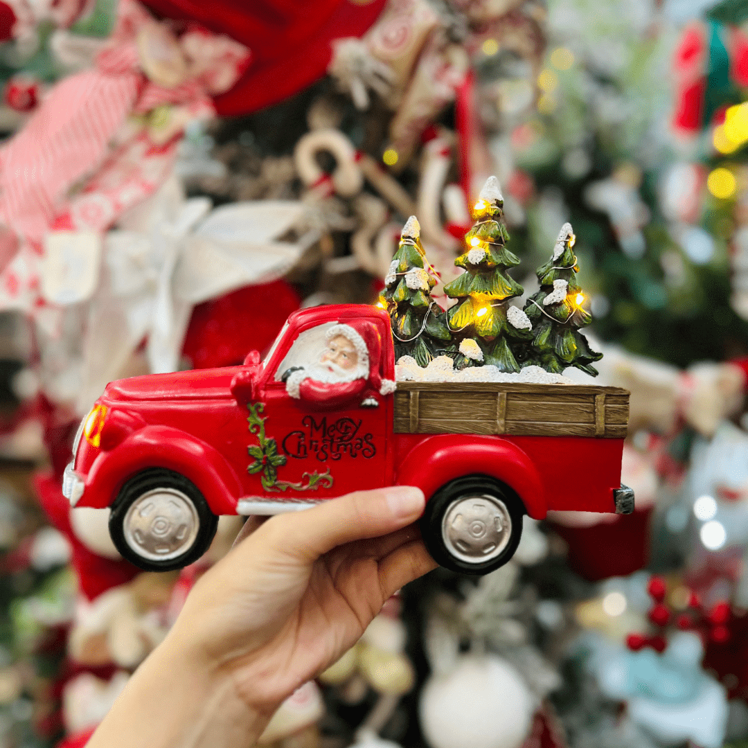 Carro Natalino Vermelho Com Led de Resina 18x26x12cm