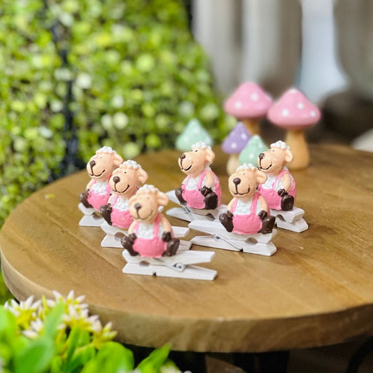 Jogo com 6 Prendedores de Ovelha - 3,1cm Rosa