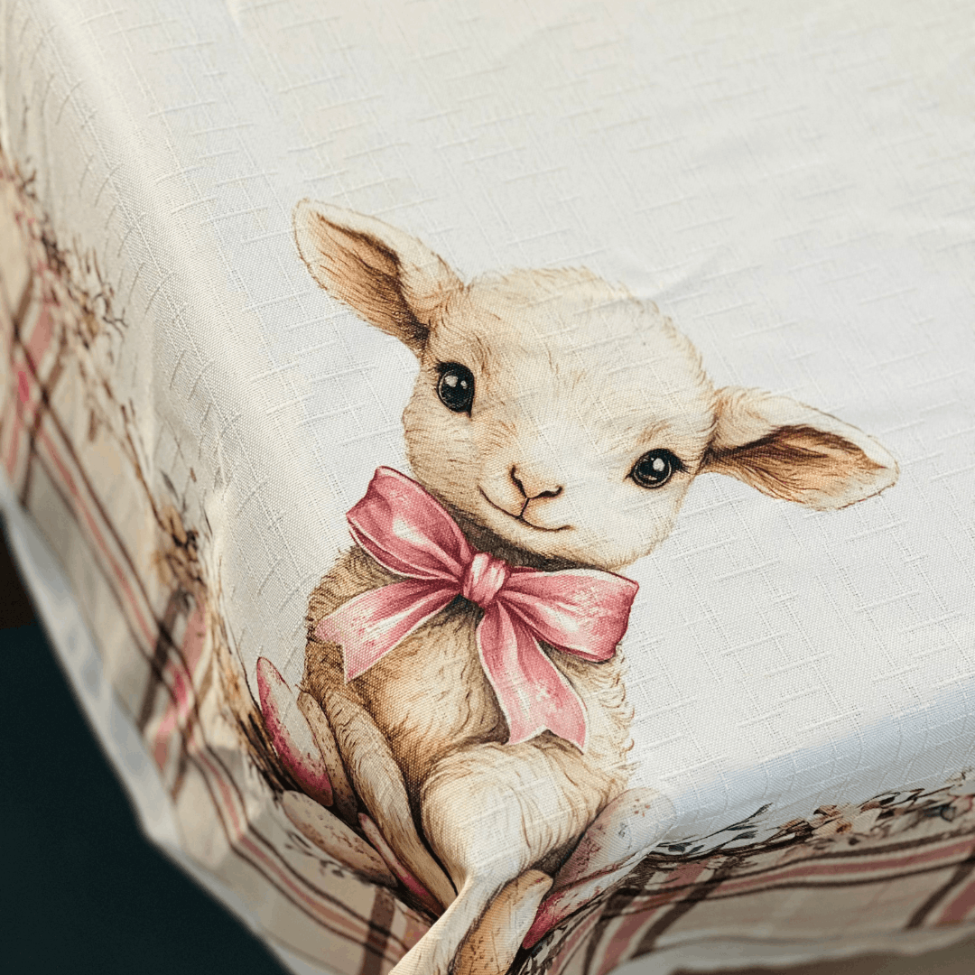 Toalha de Mesa Redonda de Páscoa Ovelha 1,80m