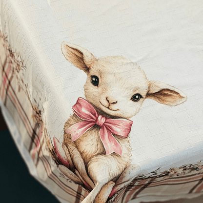 Toalha de Mesa Redonda de Páscoa Ovelha 1,80m