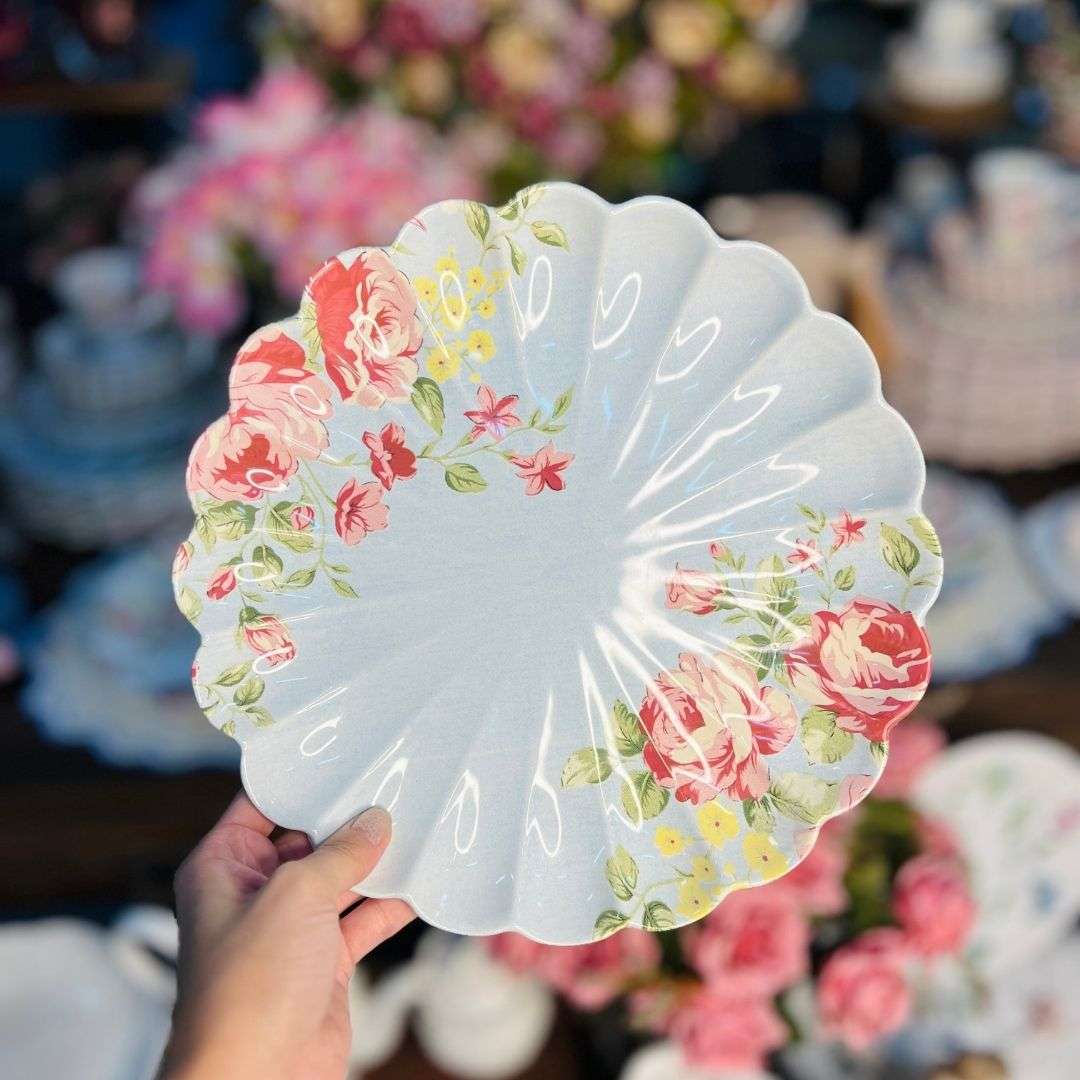Prato Raso Relevado Azul Com Rosas Vó Dulce - 27,5cm