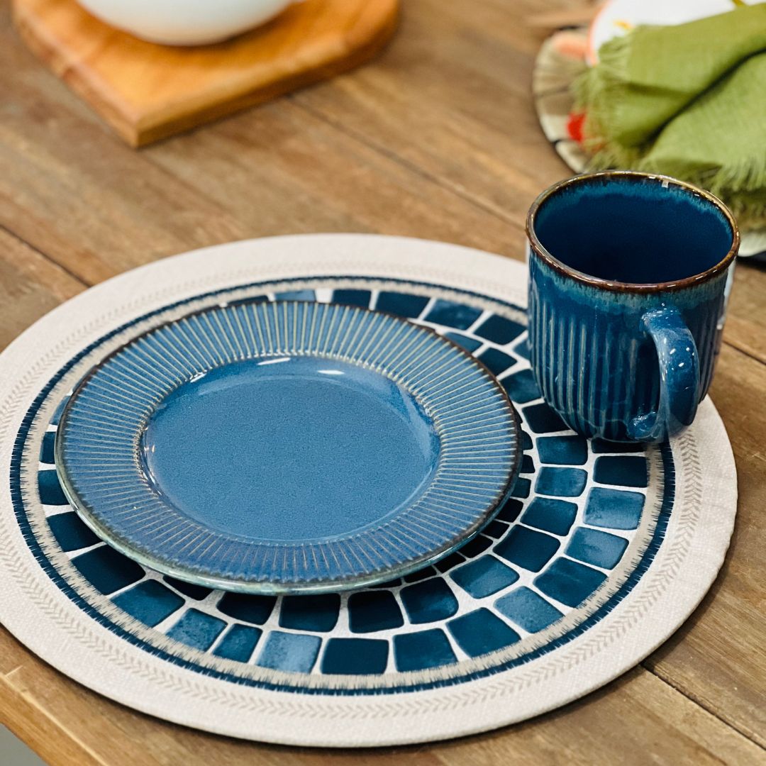 PRATO PARA SOBREMESA DE CERAMICA LINEAR AZUL 20CM