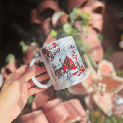 Caneca Celeiro Natalino de Porcelana 300ml