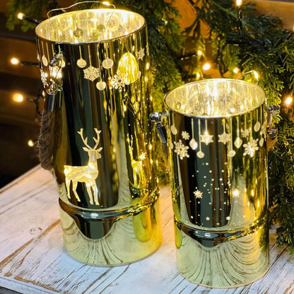 Luminária Decorada Dourada com LED - 20 cm