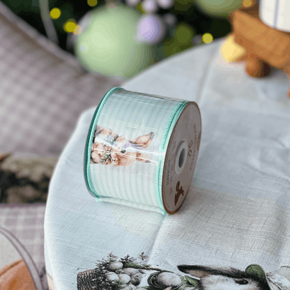 Fita de Páscoa Aramada Coelho Com Listras Verdes 6,3cm x 9,14m