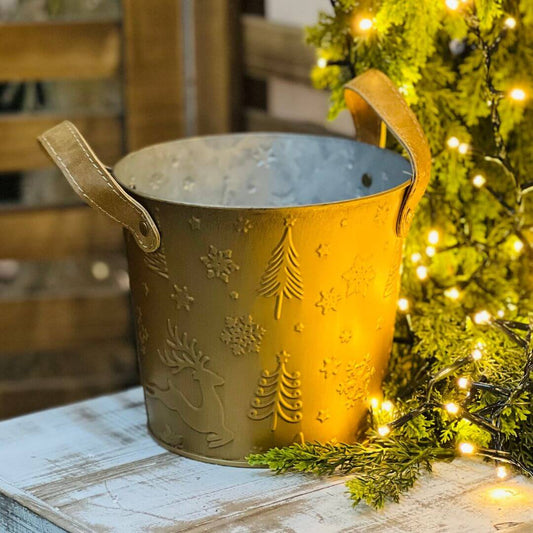 Cachepot com Alça Flocos de Neve, Árvore e Rena – 17cm