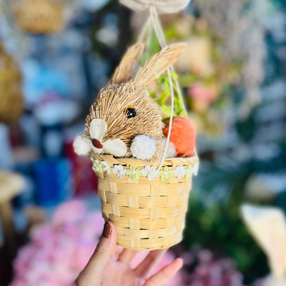 Balão Com Coelhinho no Cesto - 73x28x28cm Grande Laranja e Verde