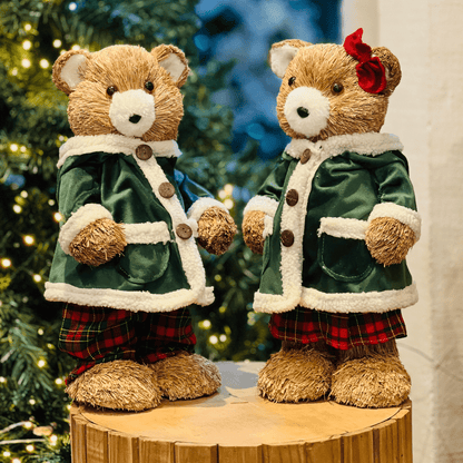 Urso Natalino Com Casaco de Veludo Verde 42cm