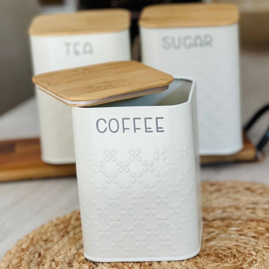 Jogo com 3 Potes Chá, Açúcar e Café - 14cm