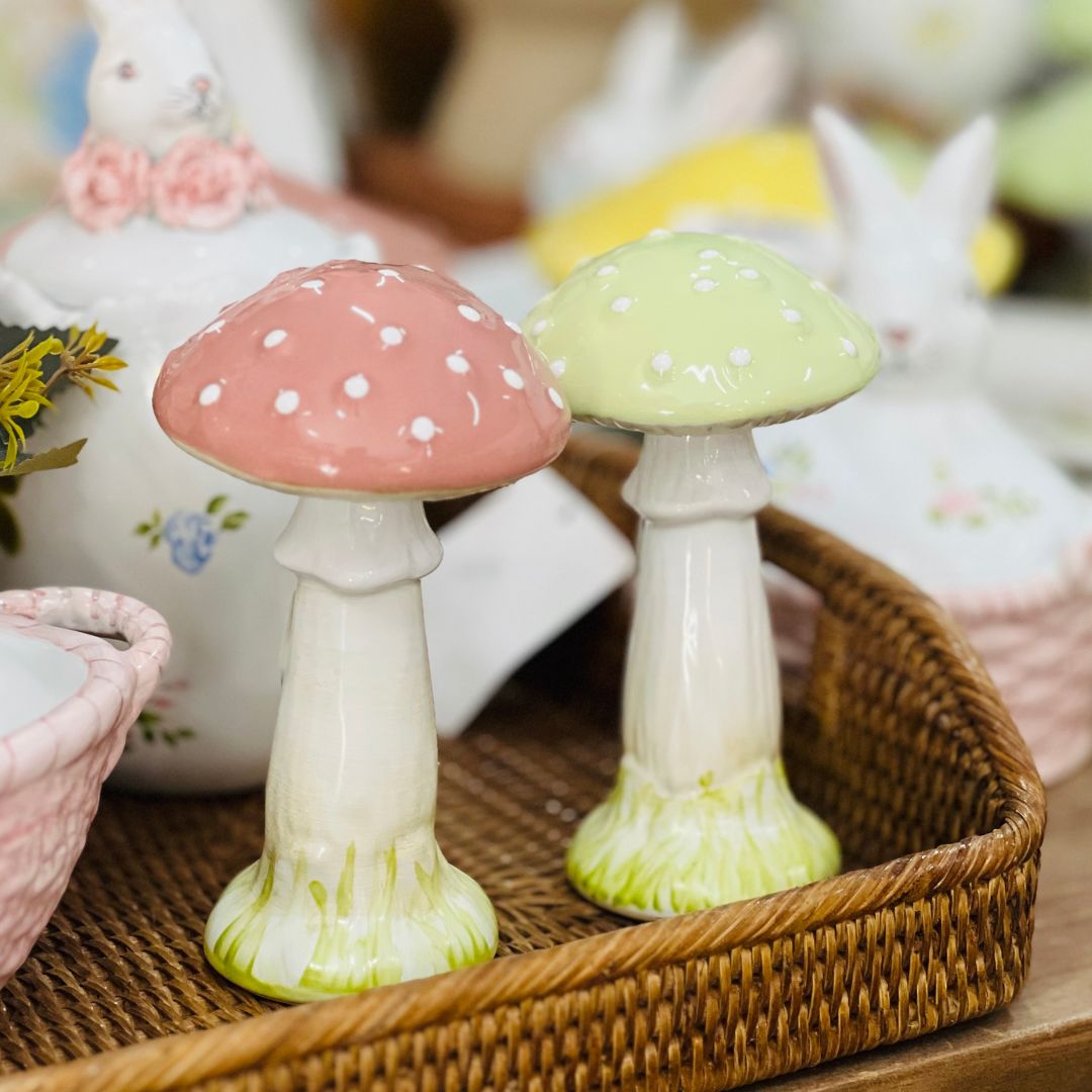 Mini Cogumelo Decorativo Verde Pastel - 14,5cm