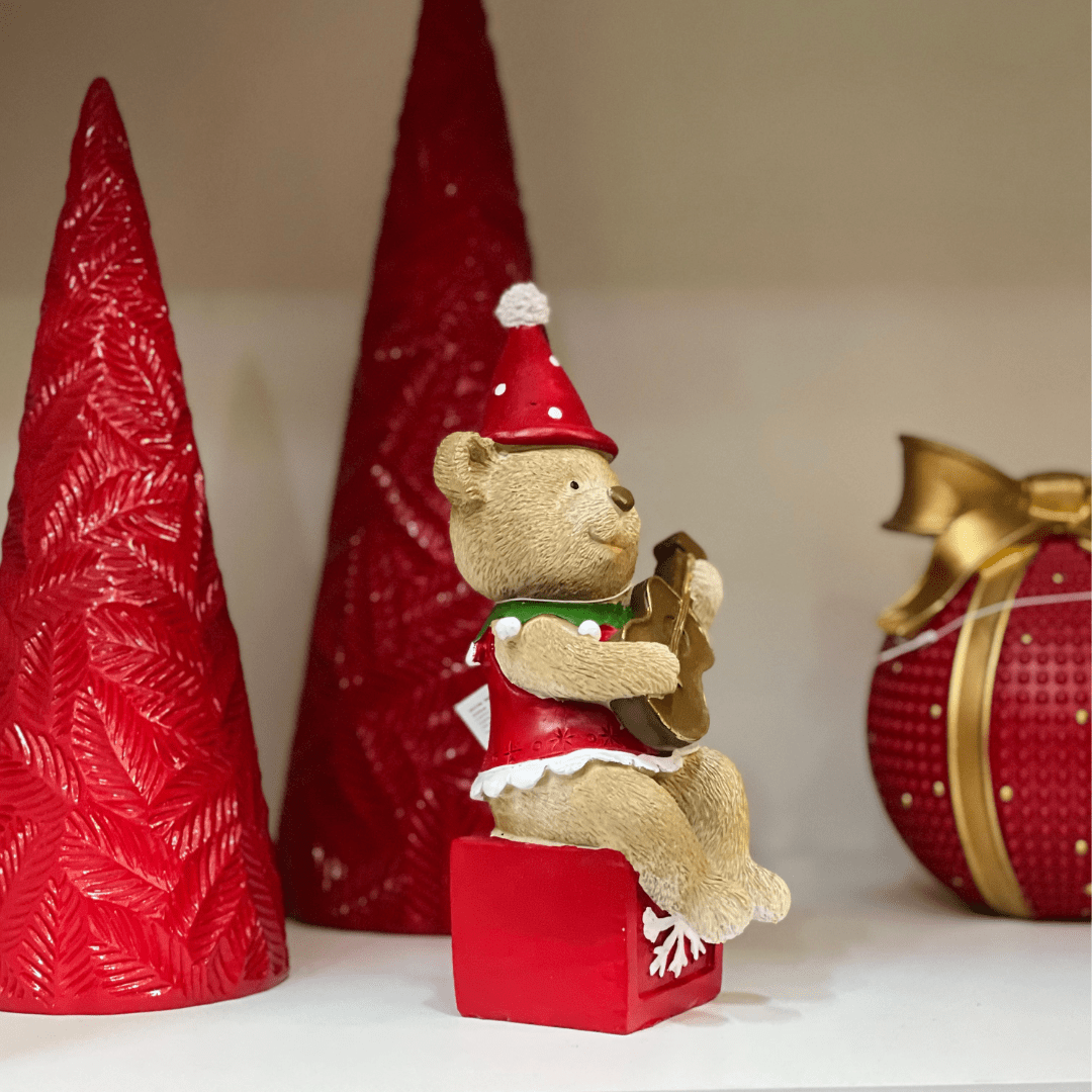 Urso Natalino de Resina Violinista 20x9cm
