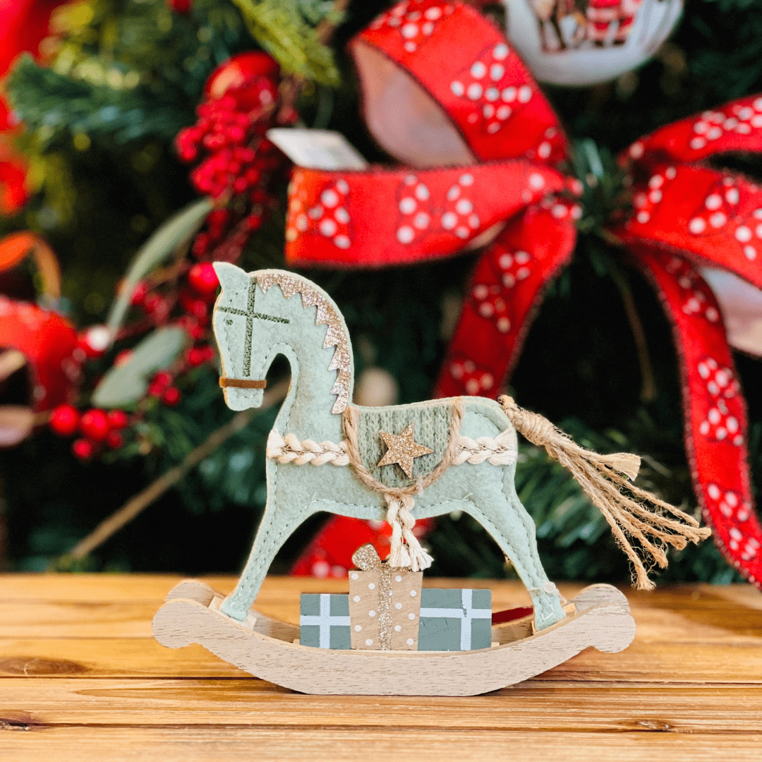 Cavalinho de Balanço Natalino Verde de Feltro 16cm