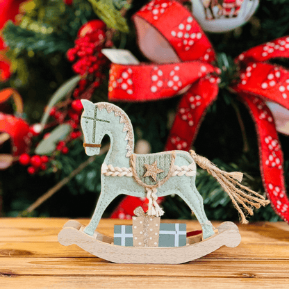 Cavalinho de Balanço Natalino Verde de Feltro 16cm