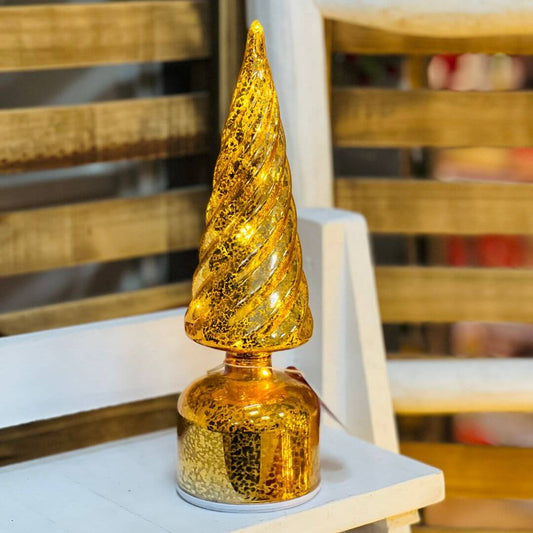 Árvore Giratória Decorativa com LED Dourada – 30cm