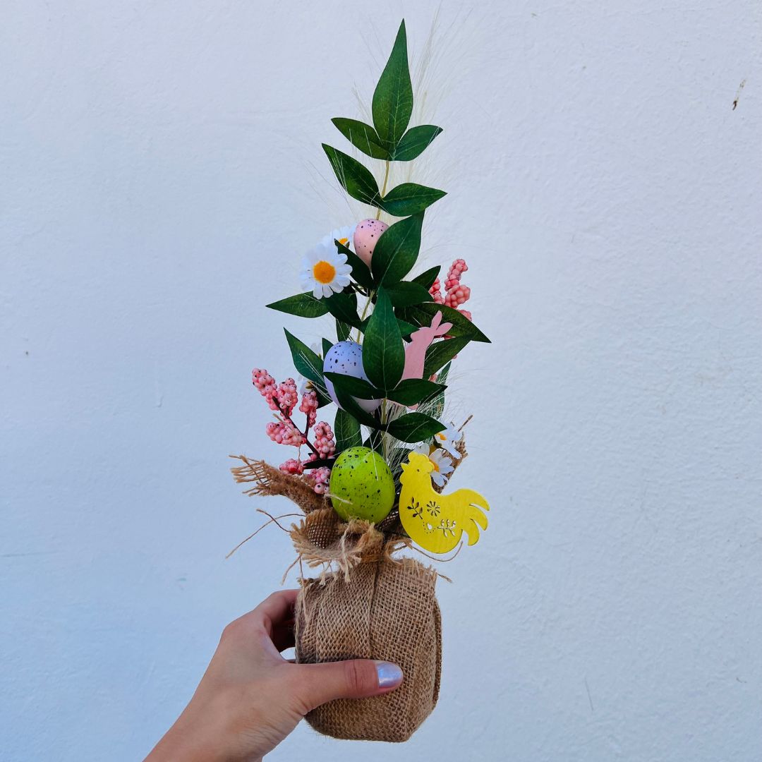 Arranjo Árvore Com Ovos, Coelho e Galinha - 38cm