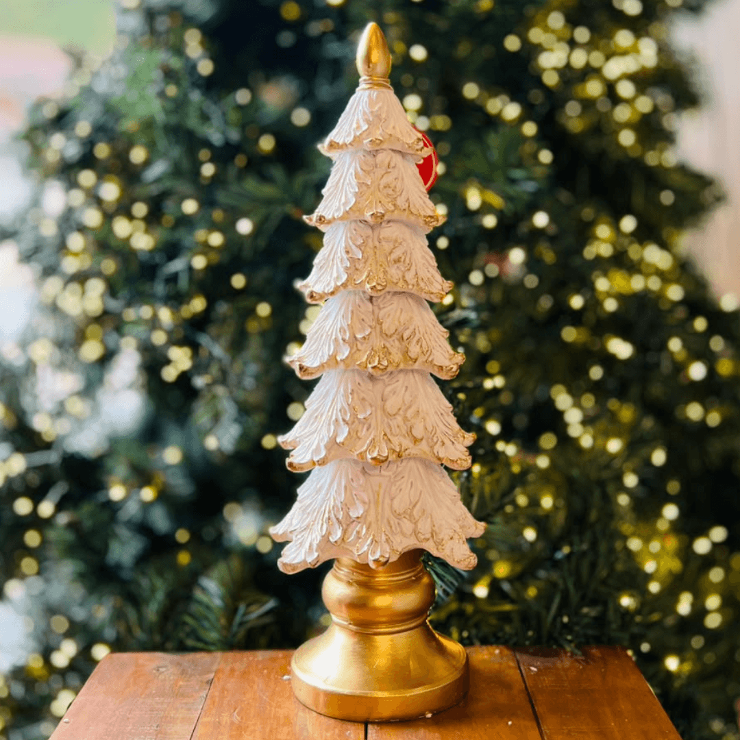 Decoração Mini Árvore Nevada Branca e Dourada – 41 cm
