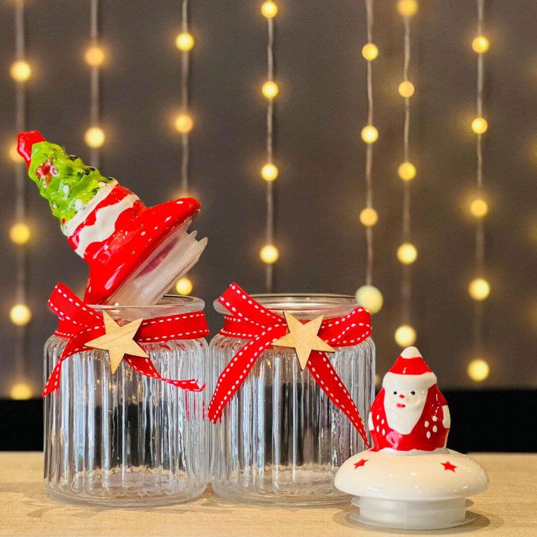 Pote de Vidro com Tampa Hermética Natalino Papai Noel - 300ml