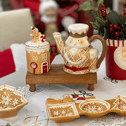 Bule Natalino Quebra Nozes Gingerbread de Cerâmica 20cm